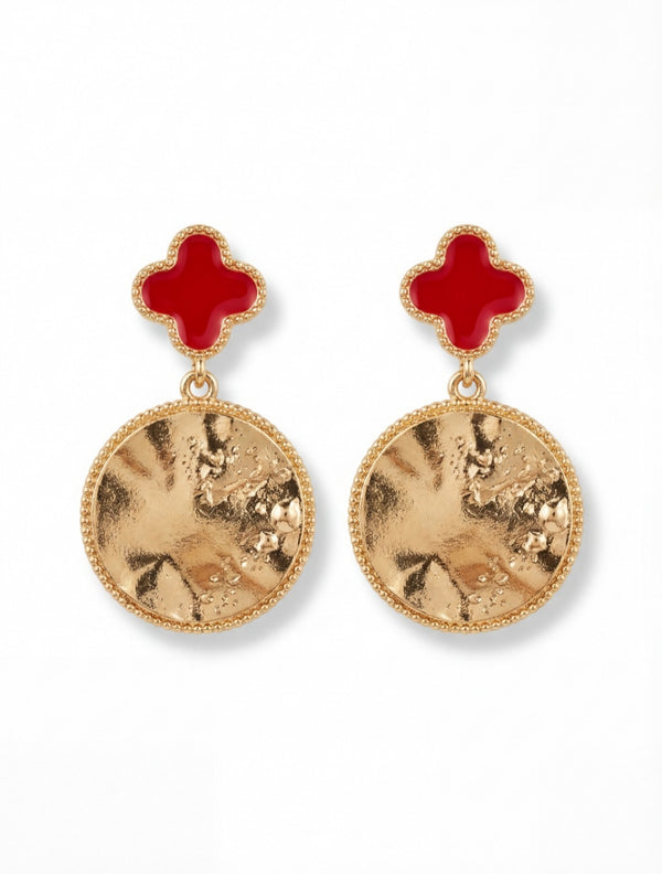 Ruby Crest Coin Drop Earrings
