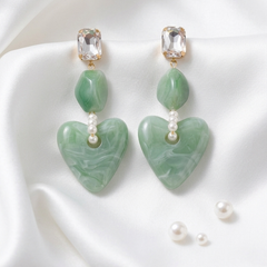 Mint Marble Heart Drop Earrings