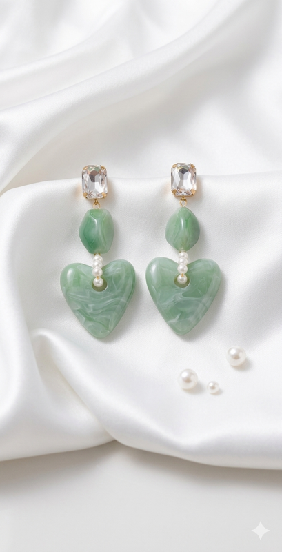 Mint Marble Heart Drop Earrings