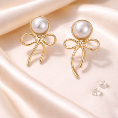 Pearl Bow Drop Earrings