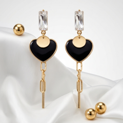 Noir Chain Heart Drop Earrings