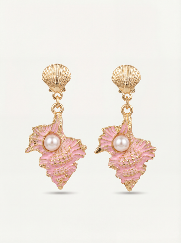 Blush pearl Conch Drop Earrings