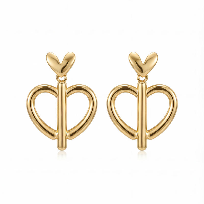 Twin Heart Axis Drop Earrings