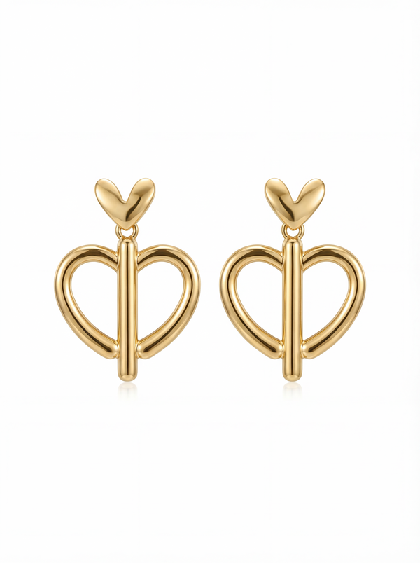 Twin Heart Axis Drop Earrings