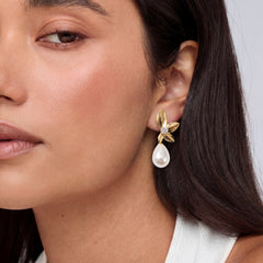 Golden Fleur Pearl Drop Earrings