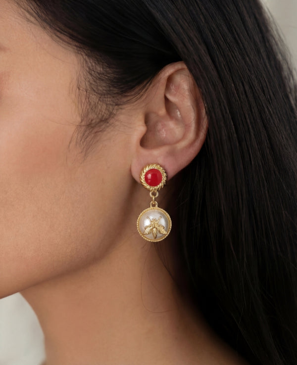 Ruby Apis Pearl Drop Earrings