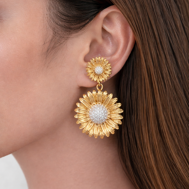 Golden bloom drop earrings
