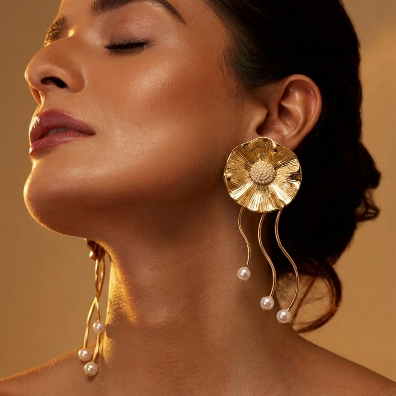 Sunburst Pearl Cascade Earrings