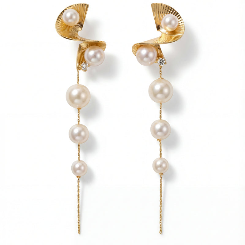 Golden Pearl Cascade Drop Earrings