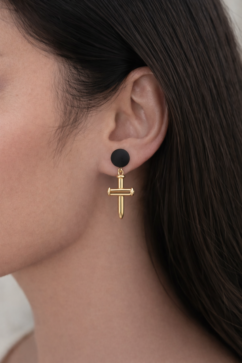 Noir Cross Drop Earrings