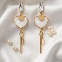 Ivory Chain Heart Drop Earrings