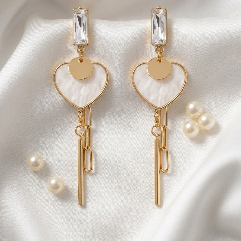 Ivory Chain Heart Drop Earrings