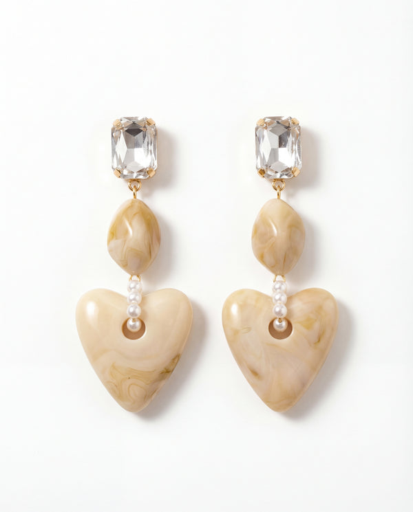 Honey Marble Heart Drop Earrings