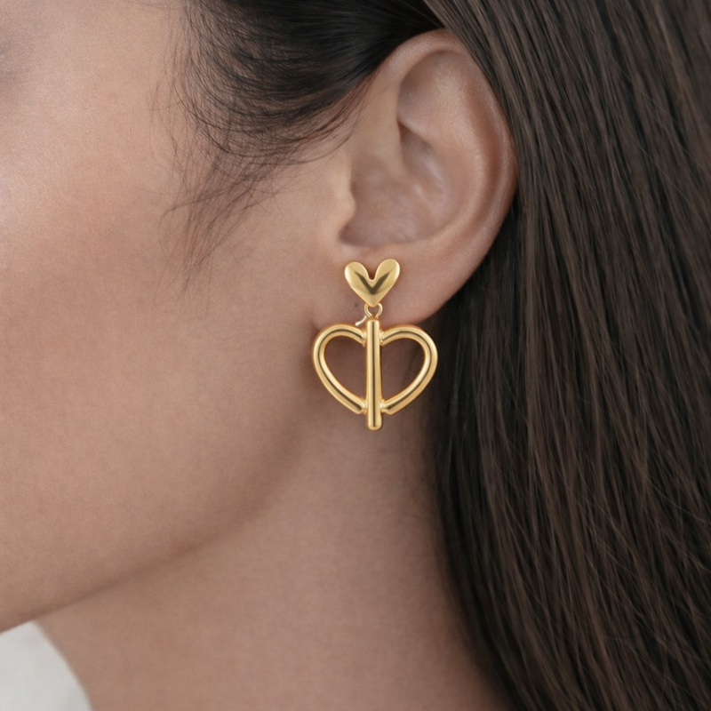 Twin Heart Axis Drop Earrings