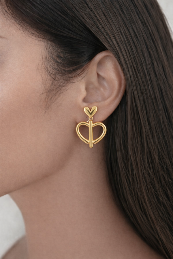 Twin Heart Axis Drop Earrings