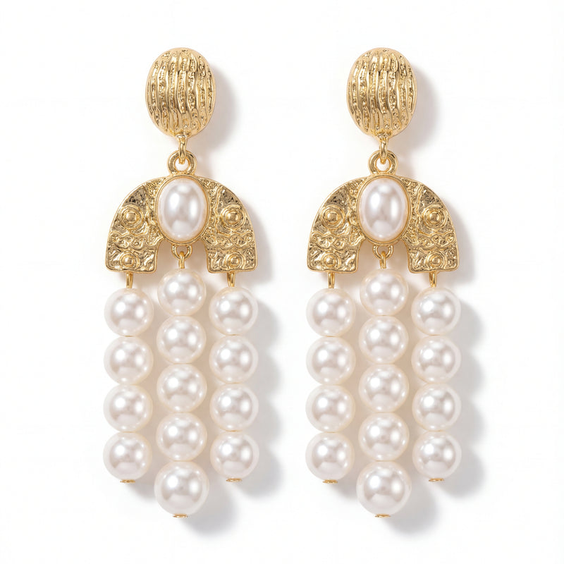 Regal Pearl Cascade Drop Earrings