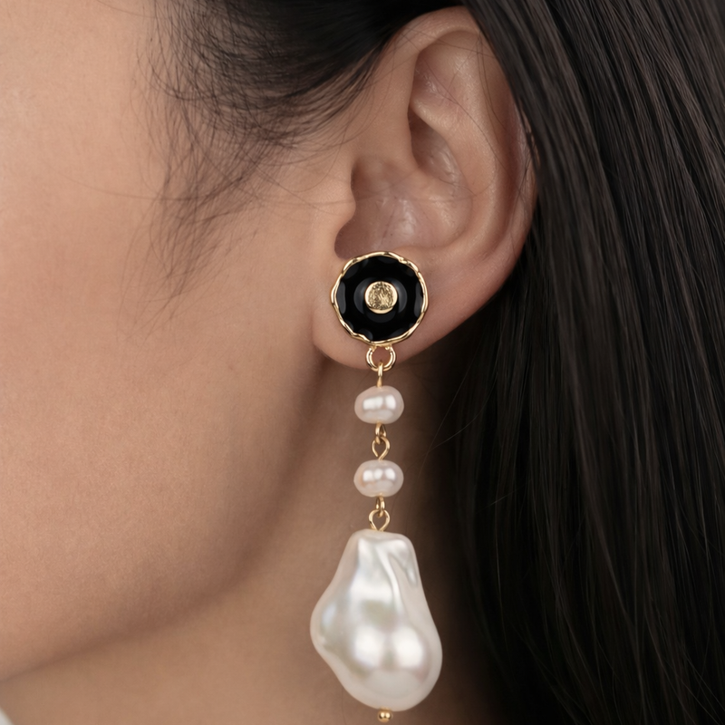 Noir Pearl Cascade Drop Earrings