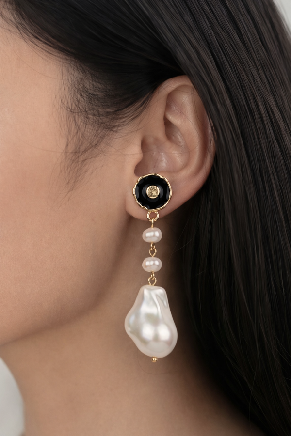 Noir Pearl Cascade Drop Earrings