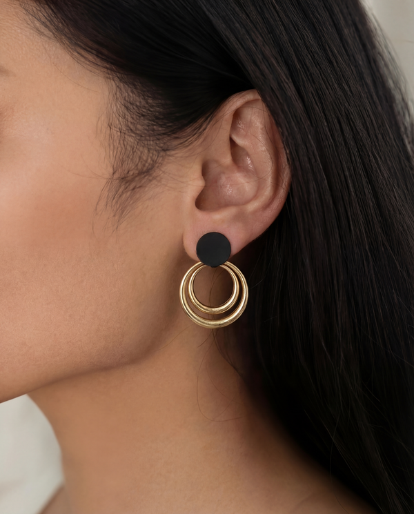 Noir Concentric Hoop Drop Earrings