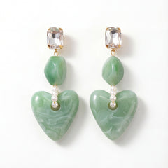 Mint Marble Heart Drop Earrings