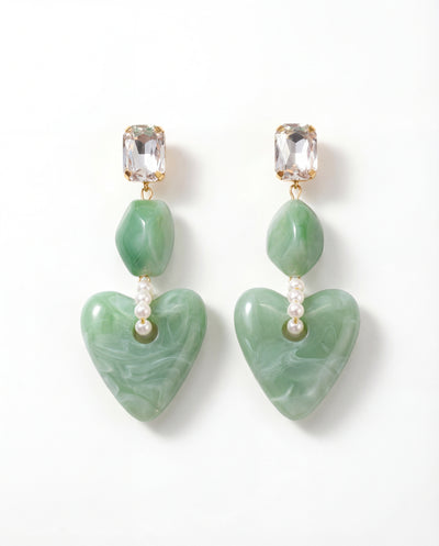 Mint Marble Heart Drop Earrings