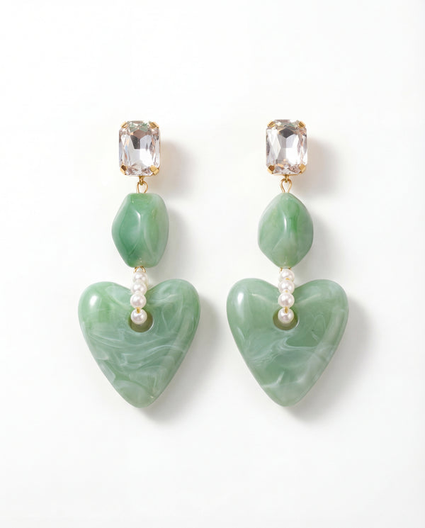 Mint Marble Heart Drop Earrings