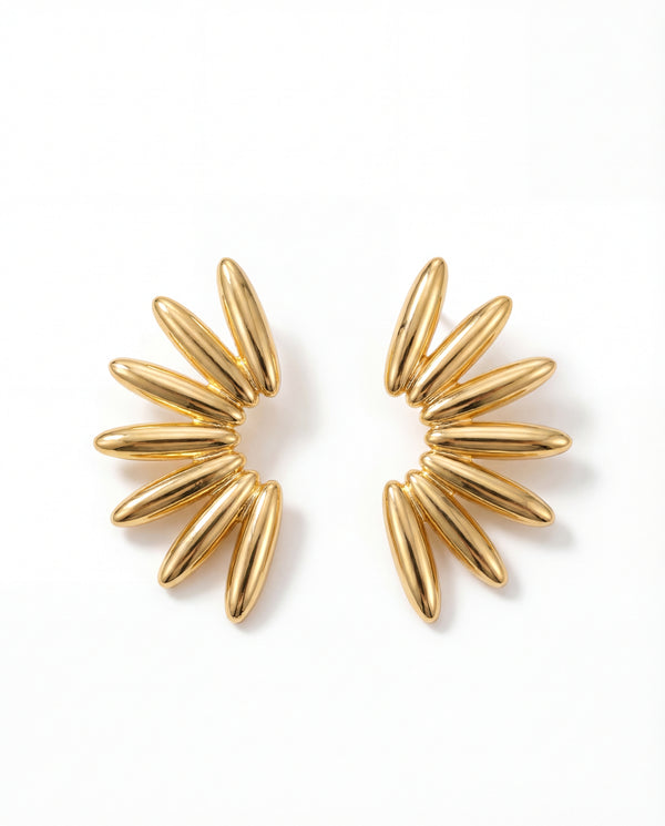Golden Flare Fan Stud Earrings